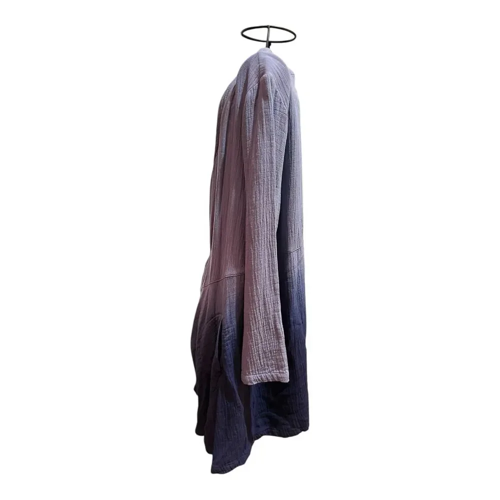 Soft Surroundings Islander Duster Women’s MEDIUM Blue Ombré Gauzy Cotton Beachy